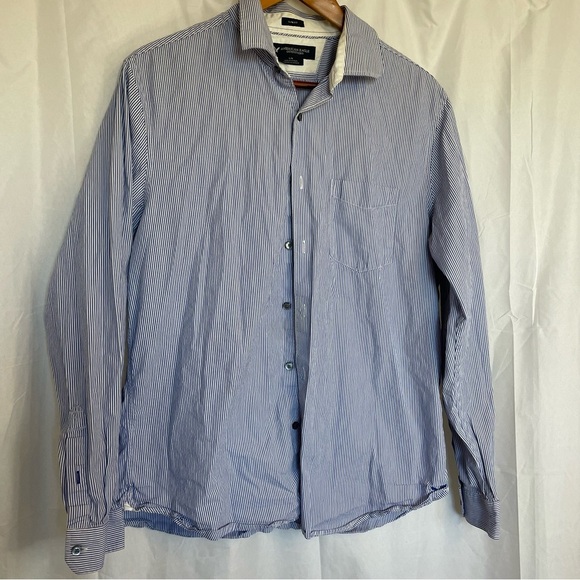 AMERICAN EAGLE Men’s Blue White Stripe Button Down Slim Fit Shirt Size Large - Picture 1 of 12